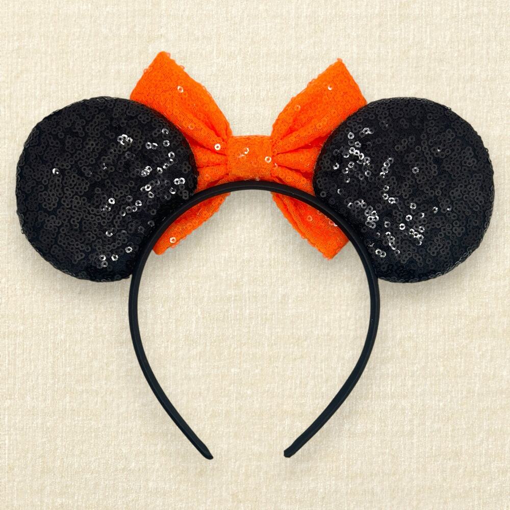 Black Sequin Candy Corn Minnie Ears | Disney-Inspired Halloween Mouse Ears - Picture 4 of 4